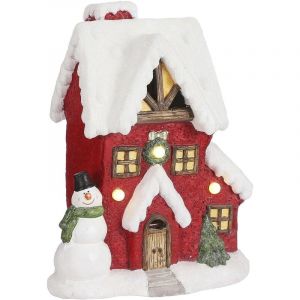 House of Seasons Maison de Noël avec lumières - L28.5 x L20 x H37 cm - Rouge