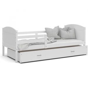 LIT ENFANT MATEO 190x90 BLANC + BLANC couleur MDF livré avec sommier, tiroir et matelas en mousse de 7cm OFFERT
