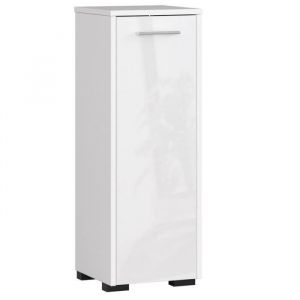 Armoire salle de bains AKORD FIN Blanche 30 cm 1 porte façade Blanche Brillante 2 étagères 30x30x85 cm