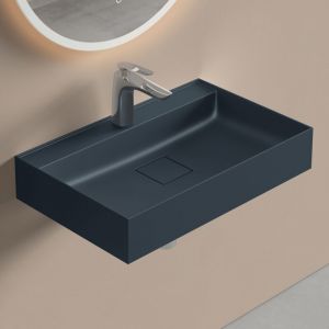 Lavabo Suspendu avec Bonde Vasque à Poser Gris Noir Mat 60x38x12cm Lave Mains Rectangulaire avec Perçage de Robinet Colossum630 - Doporro