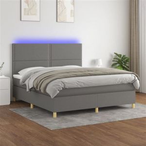 VidaXL Sommier à Lattes de Lit avec Matelas et LED, Lit Rembourré, Lit Double, Lit Adulte de Chambre à Coucher Intérieur, Moderne, Gris Foncé 160x200 cm