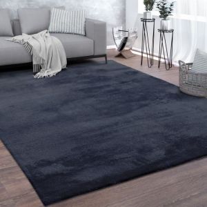 Paco Home - Tapis De Salon Poils Ras Lavable Monochrome Style Moderne Marin Bleu 80x300 cm
