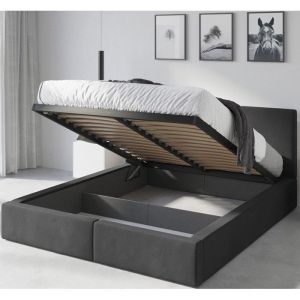 Lit coffre-Hilton-120x200 cm- Sommier avec cadre en metal- Tête de lit tapissé- Sans matelas (graphite)