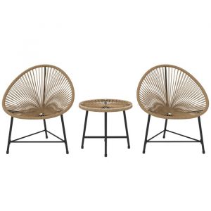 Outsunny Salon de jardin ext&eacute;rieur - en r&eacute;sine tress&eacute;e - 2 personnes - plateau en verre tremp&eacute; - pour balcon terrasse - naturel