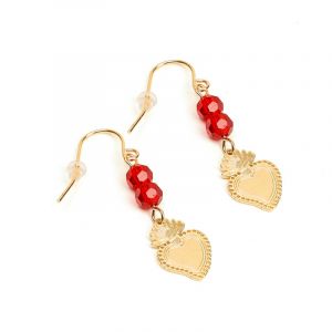 Image de Nature & D&eacute;couvertes Boucles d'oreilles pendantes c&oelig;ur ex-voto billes de verre et acier inoxydable