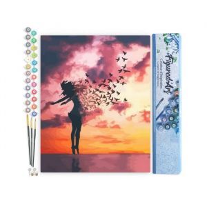 Figured'Art Peinture par Num&eacute;ro Adulte Femme et oiseaux au lever du jour - Activit&eacute; Manuelle Kit de Loisir Cr&eacute;atif DIY Num&eacute;ro d'Art Complet - 40x50cm sans ch&acirc;ssis en bois