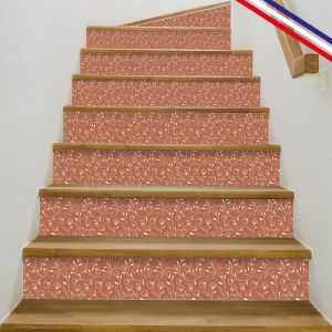 Contremarches adh&eacute;sives PVC pour escalier - floral bleu - Lot de 5 (15x100 cm)