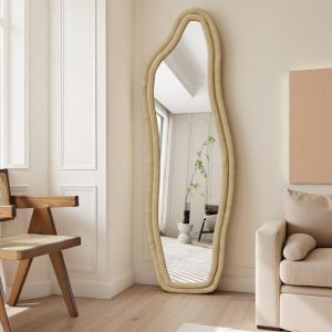 Miroir sur Pied - Organique - 160x50cm - Cadre en Velours - Forme Asym&eacute;trique