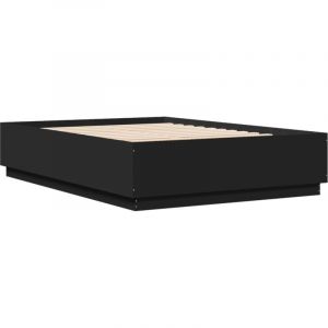 VidaXL Cadre de Lit avec Lumières LED, Lit Double avec Sommier à Lattes, Lit Adulte de Chambre, Moderne, Noir 160x200 cm Bois d'Ingénierie