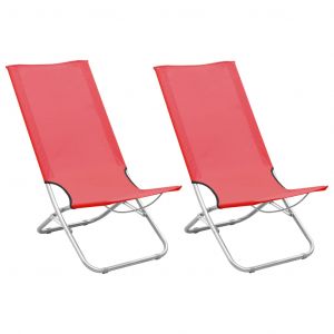 VidaXL Chaises de plage pliables 2 pcs Rouge Tissu - Rouge