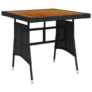 VidaXL Table de jardin Noir 70x70x72 cm R&eacute;sine tress&eacute;e et acacia