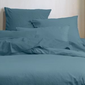 Home maison Taie d'oreiller unie en coton bio coton bleu 65x65