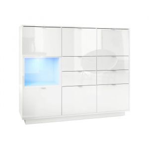Buffet haut Metro V2 Cabinet Commode Blanc haute brillance insert coloré - Insertion en Blanc haute brillance avec éclairage led - Insertion en Blanc