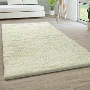 Tapis De Salon Poils Longs Fausse Fourrure Shaggy Moelleux Monochrome, Dimension:140x200 cm, Couleur:Blanc