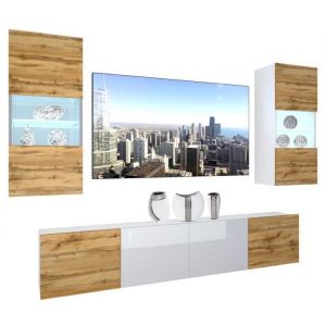 Unit&eacute; Murale tv nex i Ensemble Muebles de Salon Complet i Ensemble Meuble tv avec Illumination led i Dimensions: 200 x 180 x 36 cm i Coleur: ch&ecirc;ne