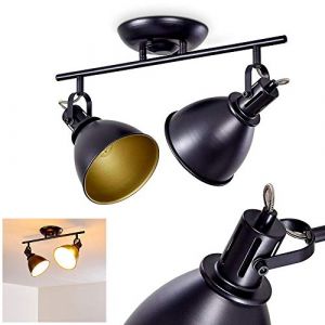 Hofstein Plafonnier Koppom en m&eacute;tal noir et or, luminaire de plafond &agrave; 2 spots orientables pour ampoules E14 max. 40 Watt, compatible ampoules LEDs