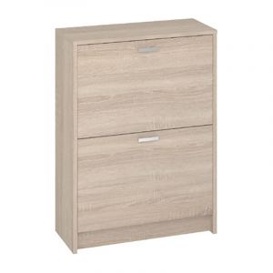 Pegane Commode Meuble &agrave; chaussures coloris ch&ecirc;ne - Longueur 60 x Hauteur 82 x Profondeur 25 cm -