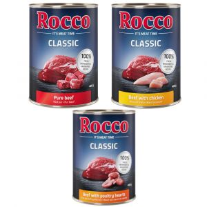 Rocco Lot mixte Classic 6 x 400 g : 10 % de remise ! - lot mixte de topsellers : pur bœuf, bœuf & cœurs de volaille, bœuf & poulet