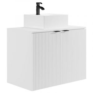 Meuble de salle de bain suspendu stri&eacute; avec vasque &agrave; poser - Blanc - 80 cm - PARMIZA