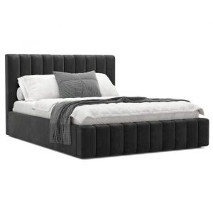 MEUBLER DESIGN Lit Coffre En Tissu Velours Soba - Velours Noir - 180x200, Style, x x cm