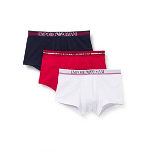 Emporio Armani Giorgio Underwear 3-Pack Trunk Mixed Waistband Les Troncs, White/Poppy/Marine, S Homme