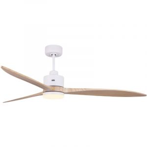 Kl Fan Ventilateur de plafond DC pales en bois 166cm avec LED et wifi Blanc
