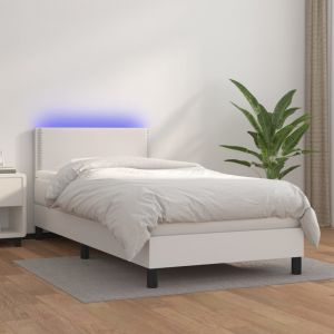 VidaXL Sommier tapissier avec matelas et LED Blanc 90x190cm Similicuir - Blanc