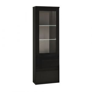 DEYTON - Vitrine Droite Laqu&eacute;e Noir Brillant avec Leds