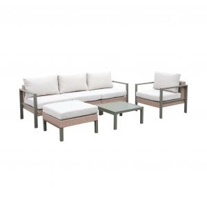 Salon de jardin velletri. aluminium. r&eacute;sine tress&eacute;e. 5 places Kaki / Beige