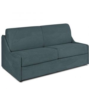 Italian Spirit Canap&eacute; convertible GAIN DE PLACE EXPRESS 120cm sommier m&eacute;tal matelas 14cm velours c&ocirc;tel&eacute; zoom azur