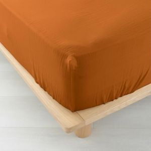 Douceur d'Intérieur, Drap Housse (160 x 200 cm) Angelia Caramel, Gaze de Coton