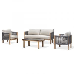 Remarquable Salon bas de jardin 5 places - Effet bois