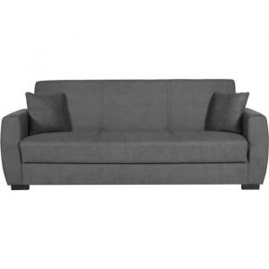 Image de Oscar - Canap&eacute; convertible 3 places Tissu gris clair - 2 coussins - Coffre de rangement - 226 x 84 x 92 cm