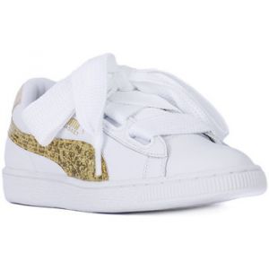 Puma Basket Heart Glitter, Sneakers Basses Femme, Blanc (White-Gold), 40.5 EU