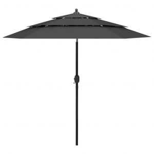 Image de VidaXL Parasol à 3 niveaux avec mât en aluminium Anthracite 2,5 m