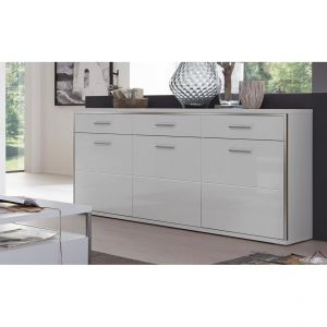 Pegane Buffet en métal coloris blanc brillant - Longueur 184 x Hauteur 89 x Profondeur 45 cm