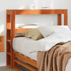VidaXL Tête de lit avec étagères marron cire 90 cm bois massif de pin, tête de lit en bois, tête de lit avec rangement, tête de lit sur pied