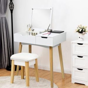 Ensemble de Coiffeuse et Tabouret Table de Maquillage avec Tabouret Rembourre et Miroir Rabattable avec Miroir Rabattable