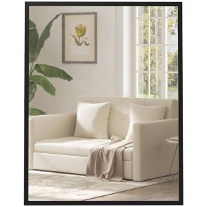 Homcom Miroir mural rectangulaire 90 x 70 cm cadre en bois noir id&eacute;al pour la salle de bain salon ou chambre