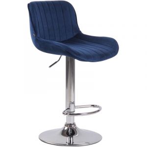 CLP Tabouret de bar Lentini en Velours avec Piètement trompette en Métal bleu Métal chromé