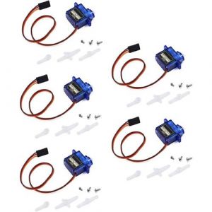 Micro Servomoteur 9G pour Hélicoptère RC, Avion, Bateau et Robot Contrôle Précis Compatible avec Arduino, Raspberry Pi Pack de 5 Pièces, Bleu, Plastique
