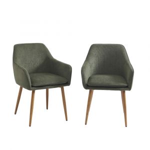 Lot de 2 fauteuils tissu vert pieds métal finition bois