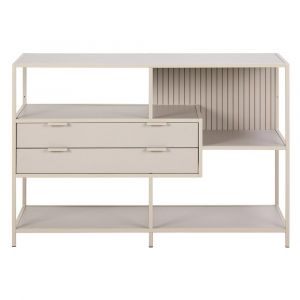 Lisa Design - Anthea - étagère filaire métal avec plaquage en effet bois blanchi - avec tiroirs - 114 cm - gris