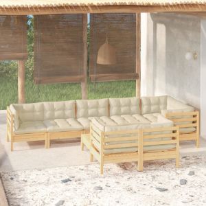 VidaXL Salon de jardin 9 pcs avec coussins crème Bois de pin massif, 63.5 x 63.5 x 28.5 cm, Crème, Bois de pin solide