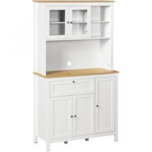 Homcom Buffet haut style classique chic - multi-rangement placards, niches, tiroir - panneaux blanc aspect bois clair - Blanc