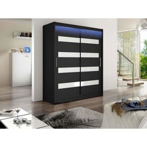 Mobilier1 - Armoire Atlanta 113, 200x150x58cm, Portes d'armoire: Glissement, led