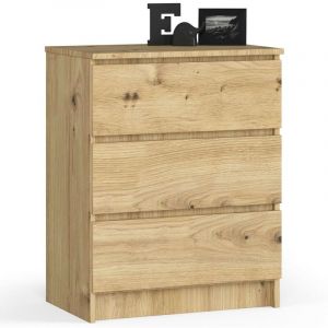 Commode Akord K60 Chêne Artisan 60 cm 3 tiroirs façade Chêne Artisan 60x40x77 cm