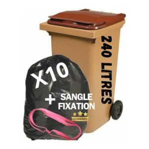 Lot de 10 Sacs Poubelle 240L [ Doublures de Container 2 Roues + Sangle de Fixation | Anti Salissures - Anti Odeur | Résistant - Anti Fuites | Fabriqué en Europe