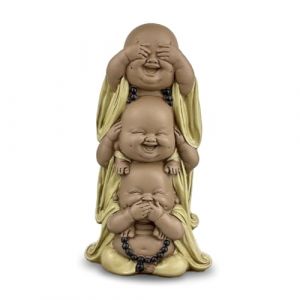 Zen Light Statue 3 Bouddhas Rieur - Ne Rien Voir - Ne Rien Entendre - Ne Rien Dire - Bébé Bouddha Ensemble Symbolique -Ambiance Paisible et Sereine - Décoration Zen - Idée Cadeau Unique -H 18 cm – Zen’Light