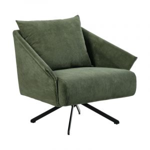 Fauteuil rotatif 360&deg; en velours c&ocirc;tel&eacute; vert style r&eacute;tro &ndash; zenita